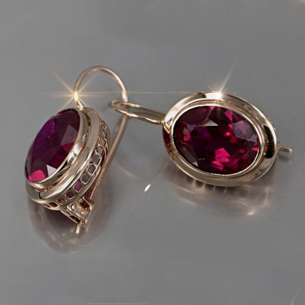 Pendientes de circonita de cristal rojo para mujer, aretes colgantes con incrustaciones de piedra CZ, Color dorado Vintage, joyería de boda femenina,: Marrón