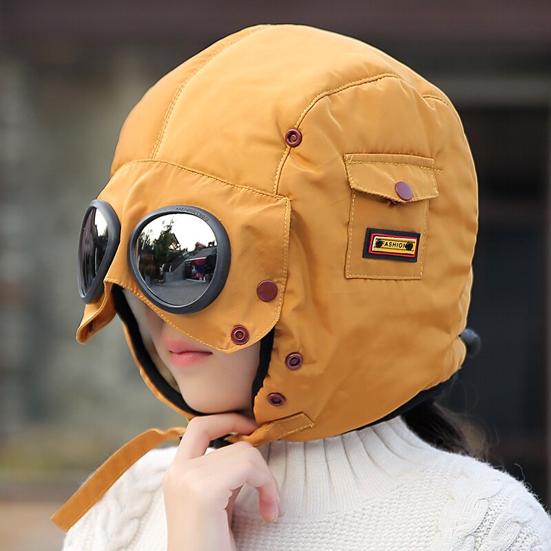 Gorro de aviador con mascarillas para niños y adultos, gorro impermeable de piloto, protección para las orejas, pasamontañas, de invierno,: Yellow Children