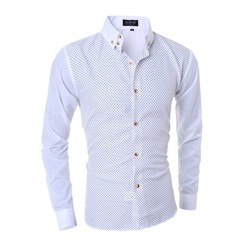 Discount Western classic polka dots men's shirts M-2XL patchwork sleeve young boys casual shirt Slim fit