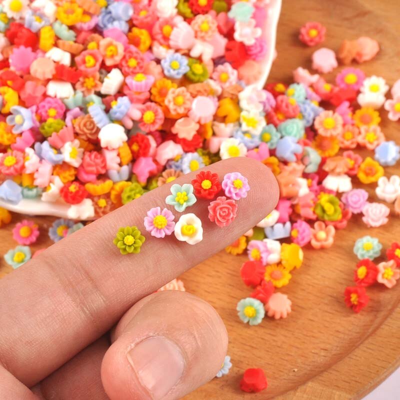 100 Stuks 6Mm Gemengde Mini Plaksteen Hars Bloem Cabochons Versieringen Scrapbooking Craft Diy Nail Decoratie Cp3149
