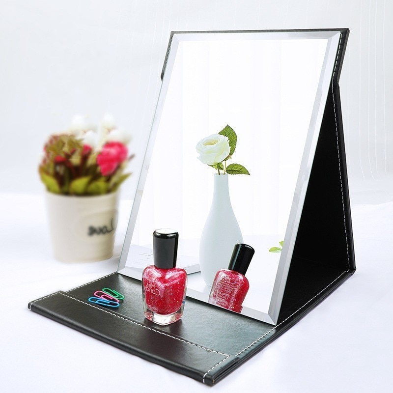 Sammenklappeligt læderbord rejsehånd makeup spejl kompakte sammenfoldelige spejle skønhed kosmetiske spejl makeup værktøjer