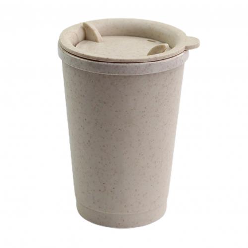 Travel Mug Leakproof Double-wall Insulation Wheat Fiber Straw Coffee Cup for Travel: Beige