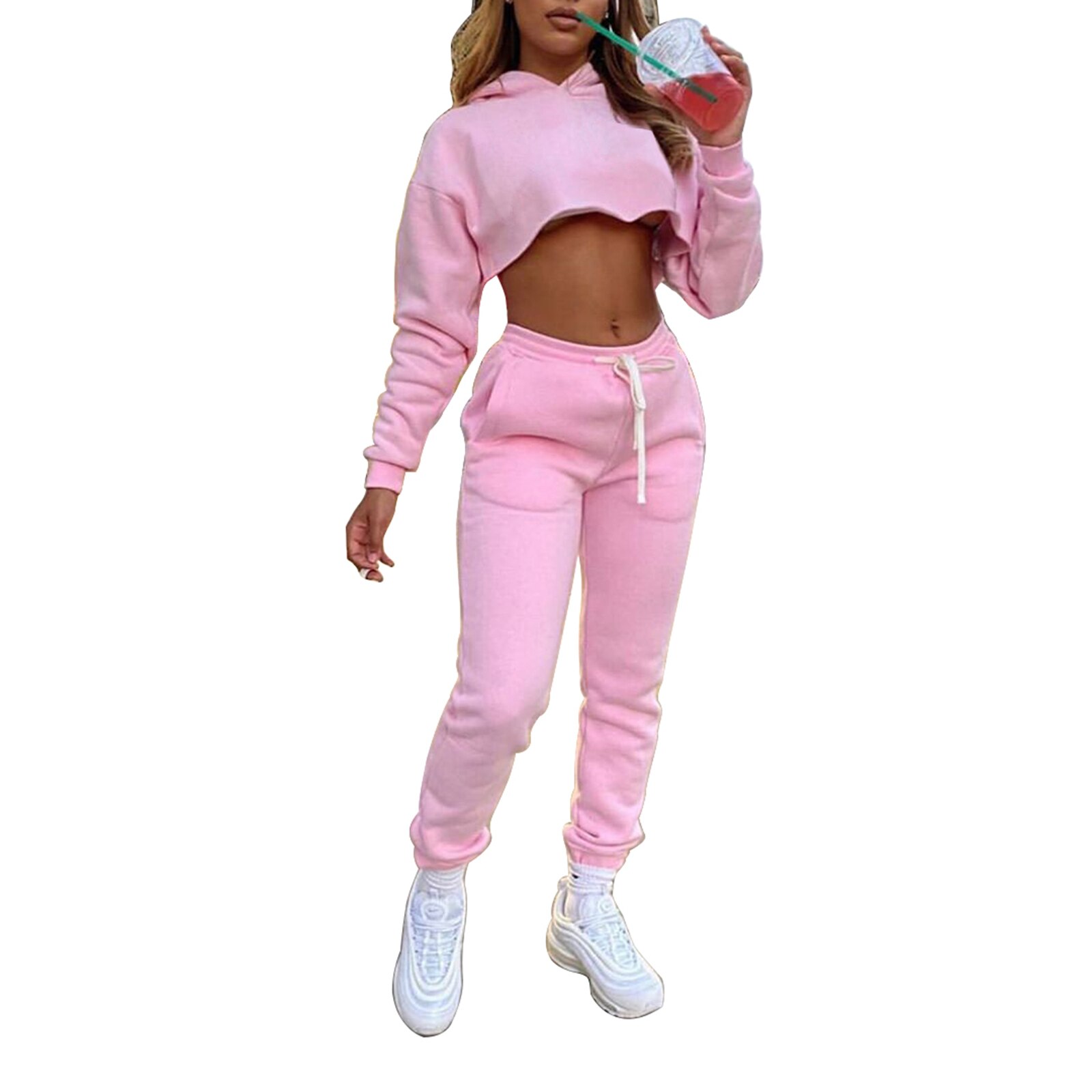 Modieuze Vrouwen Casual Sport 2 Stuk Outfit Set Lange Mouw Hoodie En Broek Set Voor Dames