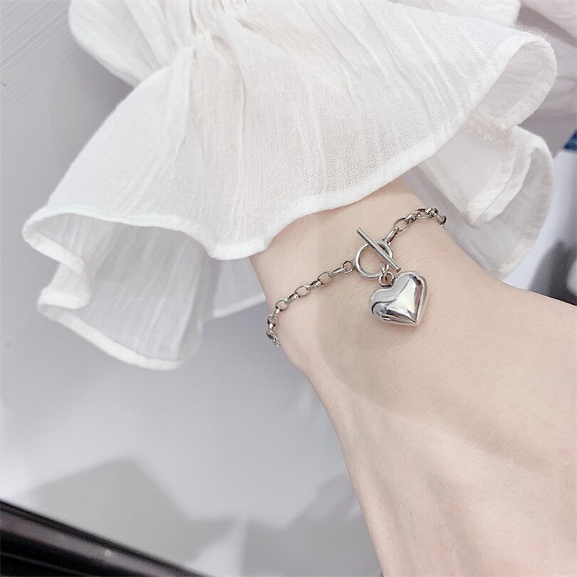 Cool Lock Cross Punk Rock Chain Adjustable Bracelet Long Chain Alloy Stainless Metal Line for Women Jewelry Party: heart bracelet