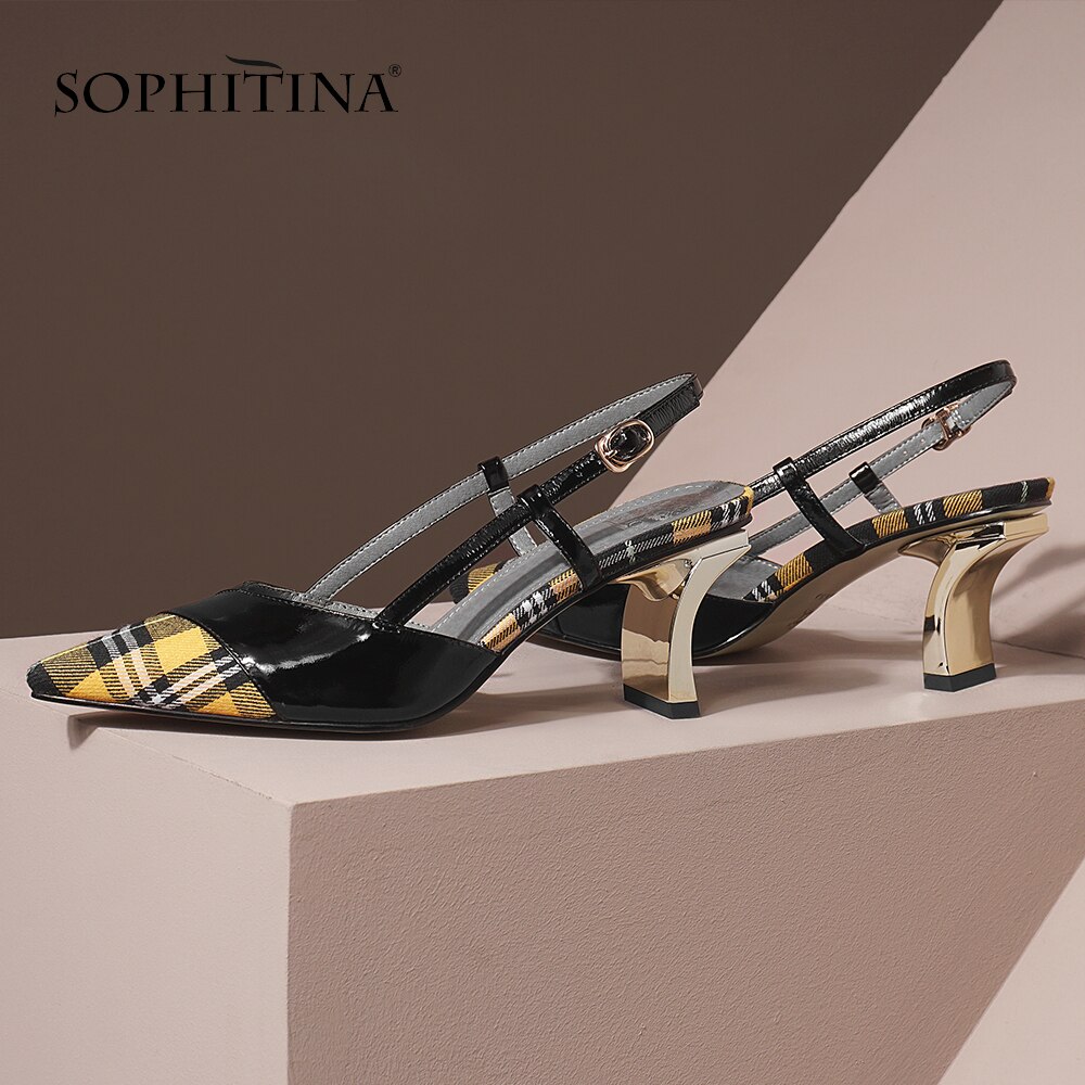 SOPHITINA couleurs mélangées sandales femmes talons épais treillis élément bout pointu sandales grande taille chaussures femmes SO493