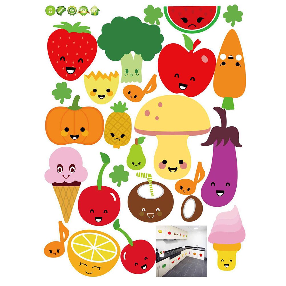 Removable Wall Stickers Cartoon Fruit And Vegetable Wall Stickers Vinyl Wallpapers DIY Decor Decals For Refrigerator Kitchen: Default Title