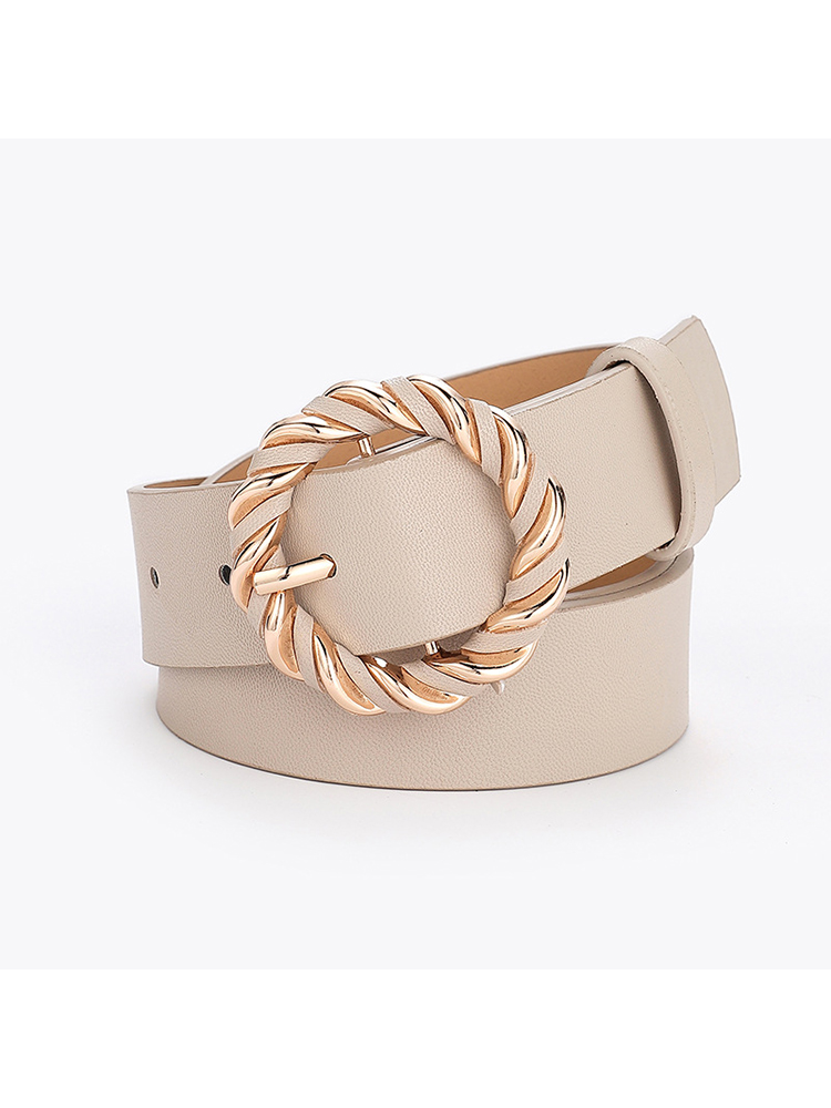 2022 Women Belt PU Leather Metal Pin Buckle Belts For Ladies Waist Belt Twist Ring Buckle Dress Jeans Waistband: Beige