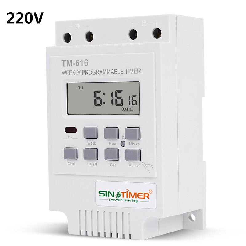 TM-616 minuteries programmables hebdomadaires 30AMP charge de contrôle 17 marche/arrêt 12V 110V 220V 24h commutateur de contrôle de temps numérique: 220V white