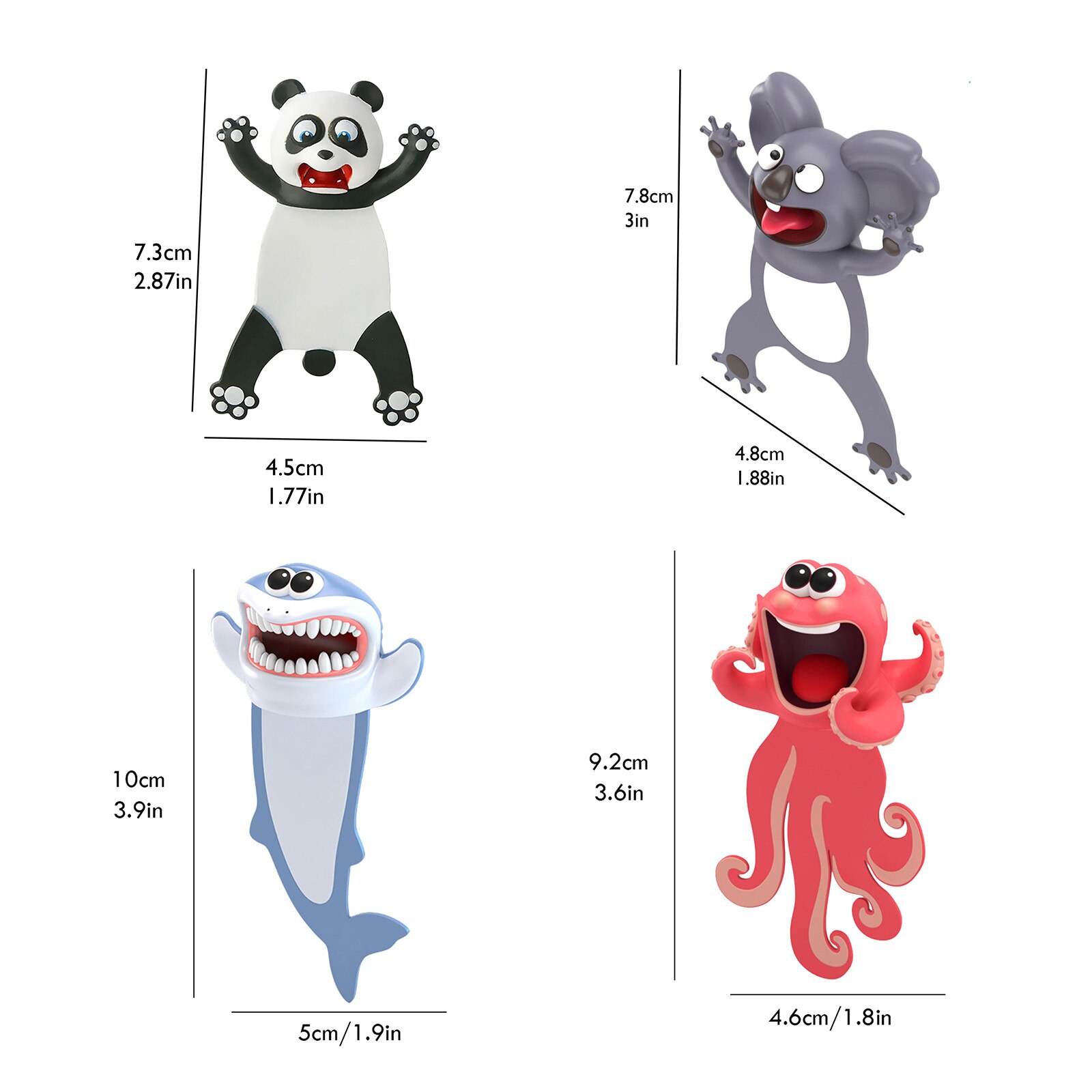 -page 3D et amusant, étiquette Koala panda poulpe requin, -page animal mignon, 4 pièces: Default Title