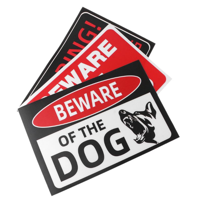 Binnen- en buitenstickers met waarschuwingsbord voor honden, pas op voor honden, hekken en stickers