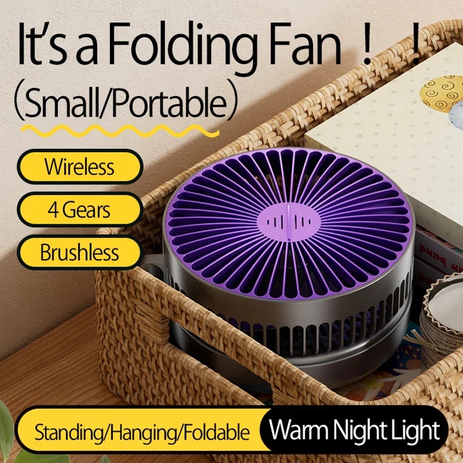 Opvouwbare Oplaadbare Ventilator Muur Gemonteerde Ventilator Plafond Ventilator Luchtcirculatie Ventilator Met Led Licht