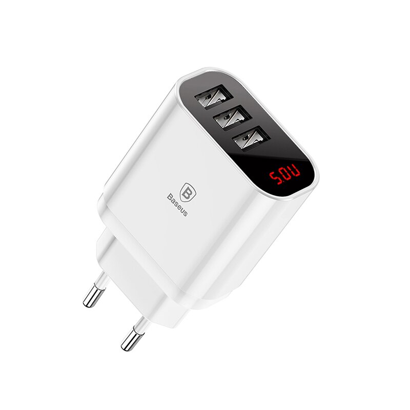 Baseus 3 Poorten Usb Charger Quick Opladen 3.4A Wall Charger Eu Plug Met Digitale Display Reizen Snelle Oplader Voor Samsung huawei: WHITE