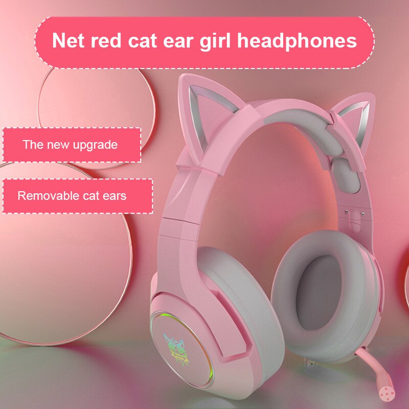 Onikuma K9 Wired Gaming Headset Roze Kat Oor Headset Leuke Girly Hart Headset (3.5Mm + Usb Enkele Usb 7.1 Kanaal)