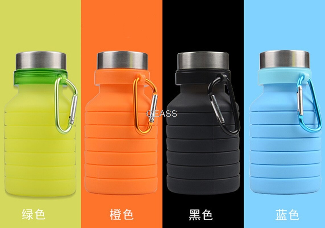 Silikone foldning udendørs rejse sport flaske 550ml store kapacitet bærbar tilbagetrækkelig kop glas vandflaske