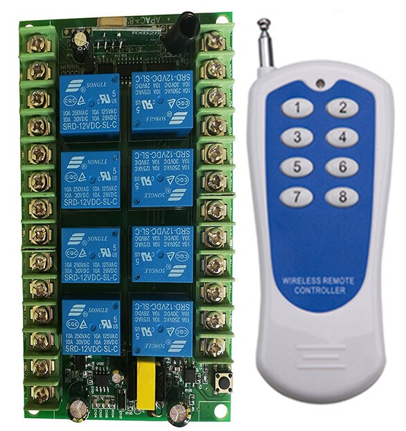 500M Ac 220V 8 Kanalen 8CH Rf Draadloze Afstandsbediening Schakelaar Afstandsbediening Ontvanger Zender 8CH Relais 315/433 Mhz: Blauw / 433MHZ
