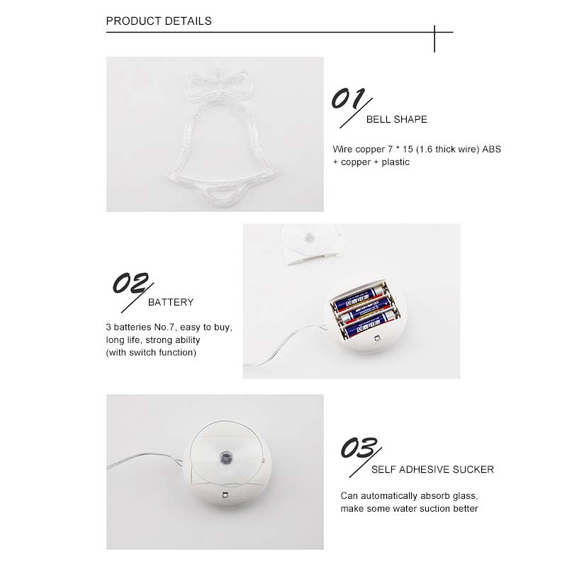 Lampe de nuit de cloche de noël lumières Led blanc lumière chaude batterie puissance père noël cloche Elk flocon de neige pour fenêtre décorative