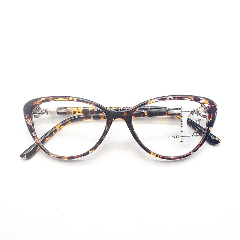 Cat Eye Reading Glasses Women Multifocal Progressive Presbyopic Glasses Anti Blue Light Leopard Vintage +1.5 +2.0: +350 / Light Brown