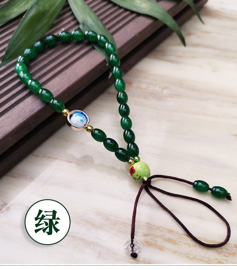 Japanese Lucky Cat Bead Mobile Phone Strap Lanyar String for iphone 12 11 Samsung Huawei Xiaomi Honor Keychains A14: green