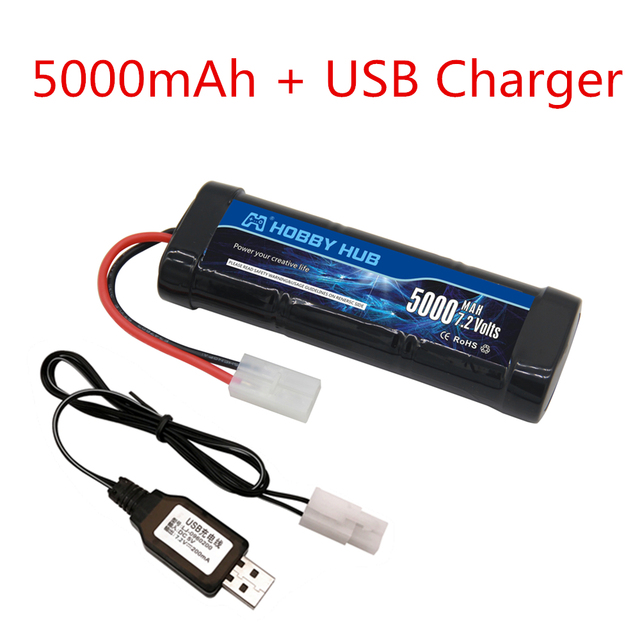 7.2V 5000mAh Ni-MH SC battery and 7.2v charger for RC toys tank car Airplane Helicopter With Tamiya Connectors 7.2 v battery: Blue