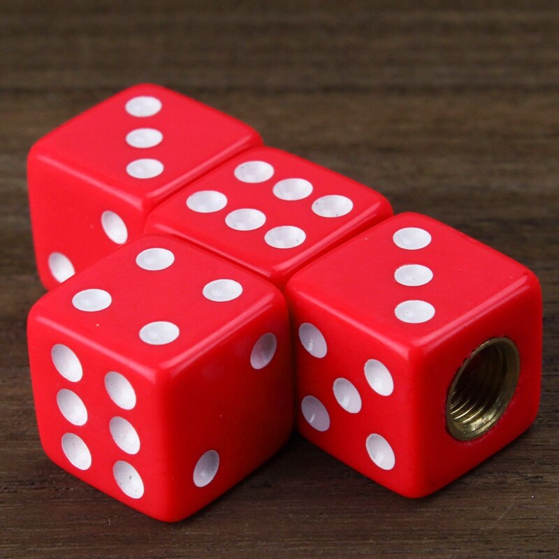 4 x Red Dice Tire air Valve Stem Caps Car Truck Bike ATV Wheel Rims