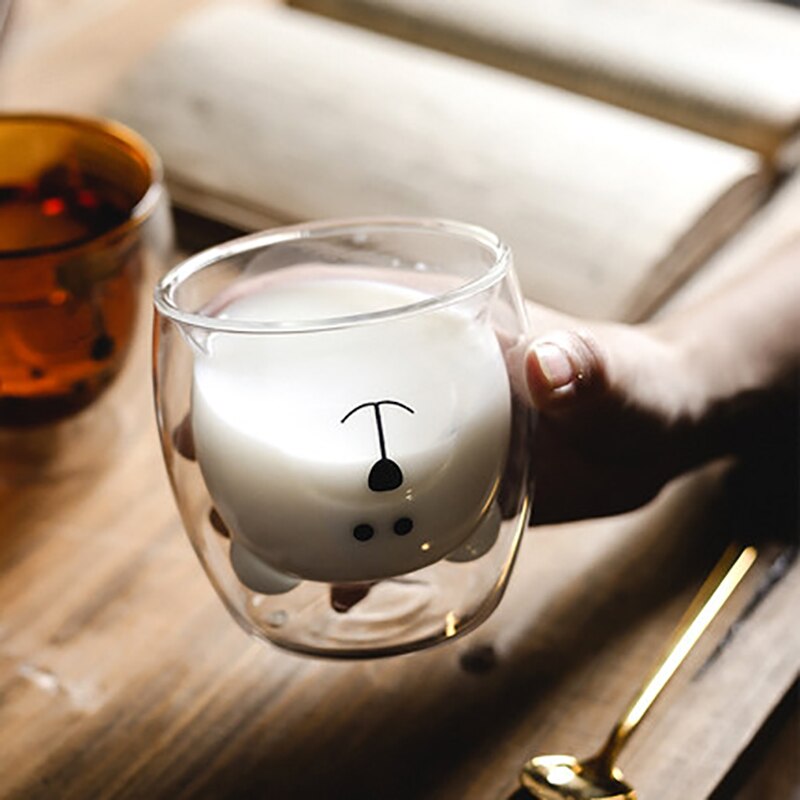 Glass Mugs Double Wall Glass Mug Bear Cat Dog Animal Double-layer Glass Tea Mug Coffee Cup Christmas Mug Cute Tea Milk Cup
