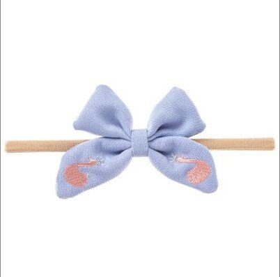 Swan Borduren Baby Haar Bogen Hoofdband Voor Meisjes Zachte Elastische Haarbanden Voor Kinderen Baby Handgemaakte Haar Accessoires: blue