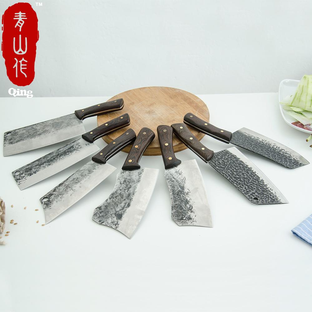 Qing raskaaseen teurastajanveitsi monitoiminen kiinalainen lihakirves lihan pilkkomiseen luun leikkaamiseen taottu teräs kokkiveitsi keittiövälineistö