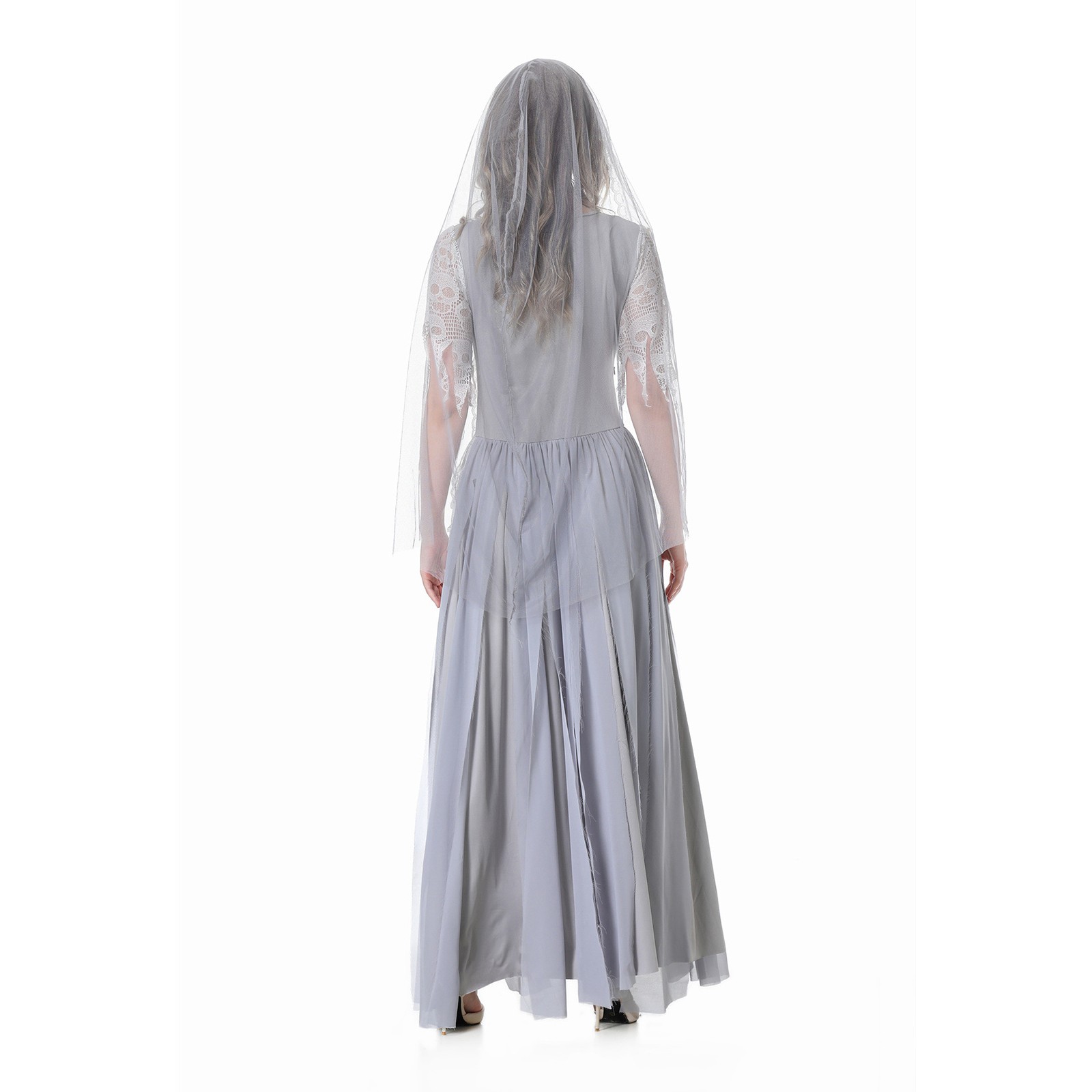 Women Ghosts Bride Cosplay Costume Halloween Horror Zombie Skeleton Roleplay Fancy Party Dress With Veil Carnival Party Suit