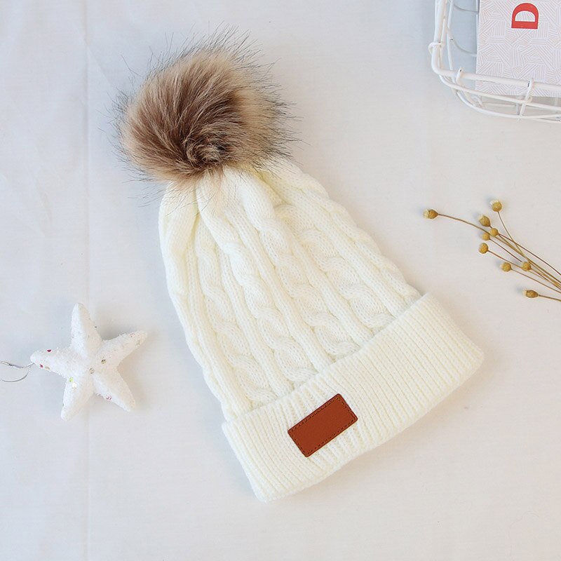 Cappello invernale da bambino berretto caldo lavorato a maglia spesso cappelli pompon carini per ragazzi ragazze cappellino tinta unita per bambini: white