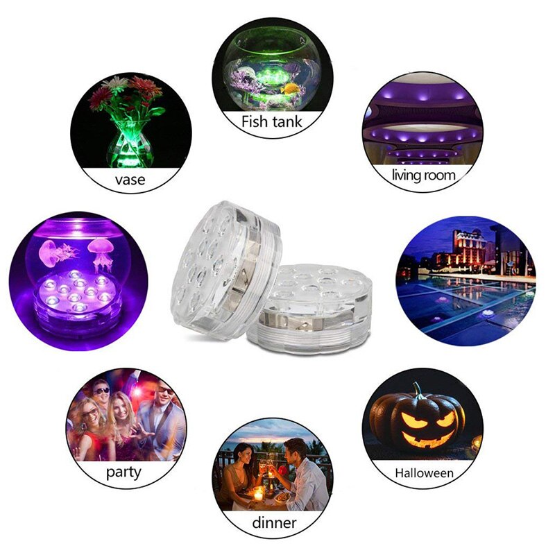 10 Led Remote Controlled RGB Submersible Light Battery Operated Divinglight Lamp Outdoor Vase Bowl Garden Party Decoration Lamp