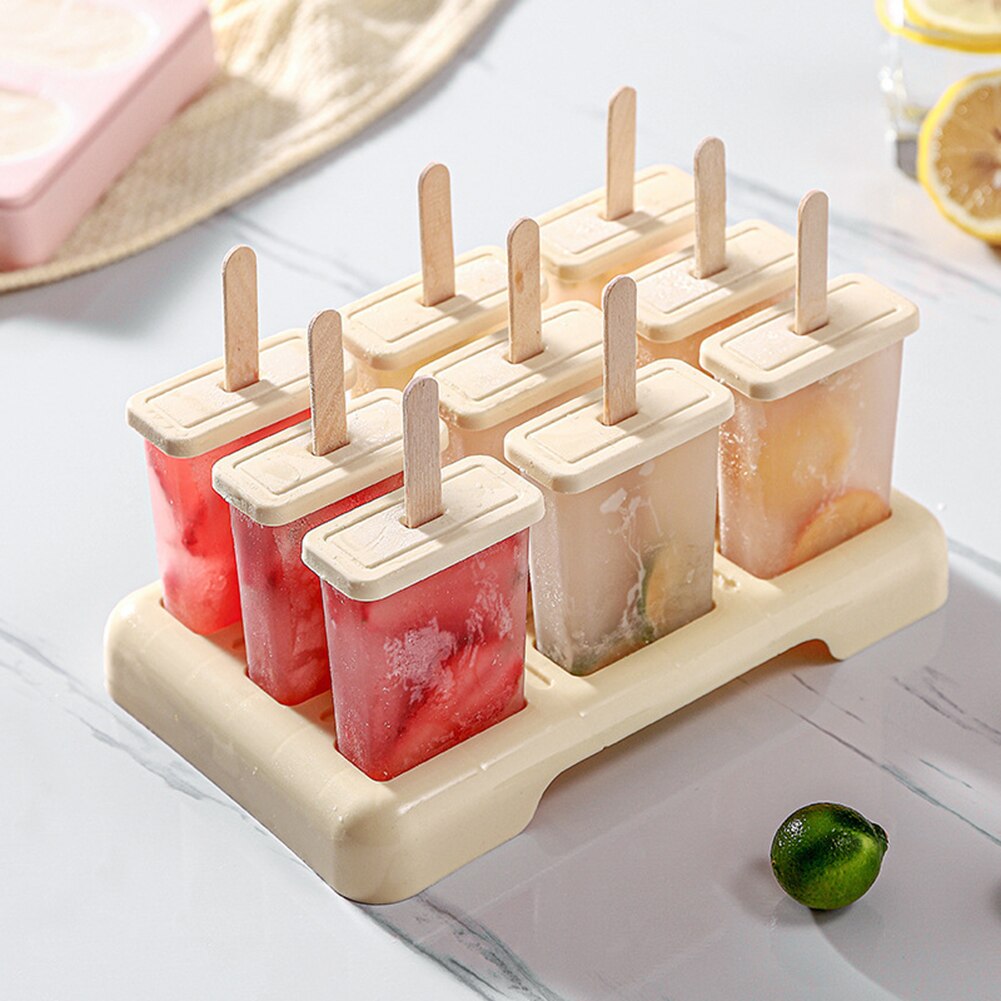9 Cell Silicone Ice Cream Mould Diy Mold Ice Cube Tray Popsicle Barrel Dessert Ice Cream Mold With Popsicle Stick