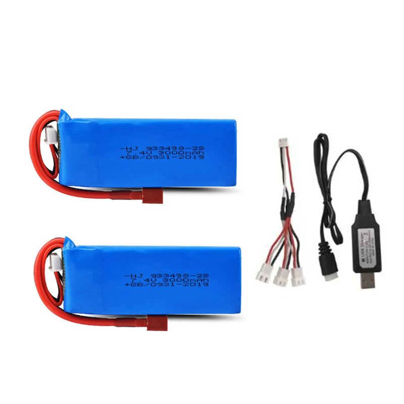 Wltoys 144001 Car 2s 7.4V 3000mAh Upgraded Lipo Battery T Plug For Wltoys 1/14 144001 RC Car Boat Lipo Battery Parts Upgraded: 2batteryusb