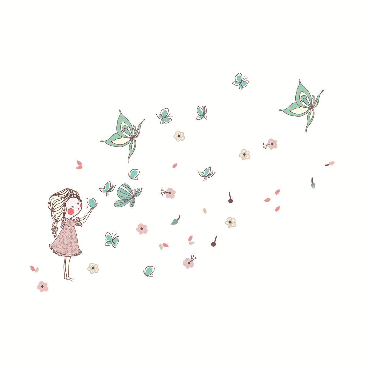 Cartoon little girl butterfly flying wall stickers children's room kindergarten mother and baby series wall stickers