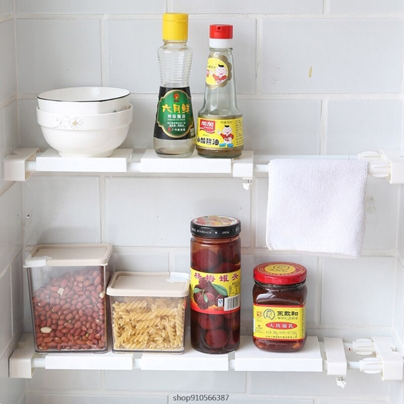 Window Sill Retractable Storage Rack Kitchen Storage Telescopic Rod Separator Board Nail-Free Partition Shelf Organizer