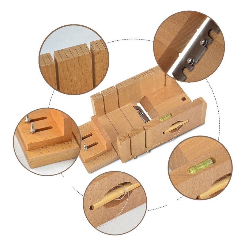 Houten Zeep Loaf Cutter Mold En Zeep Cutter Set C Rechthoek Siliconen Mal Met Houten Doos Rechte En Golvende Zeep cutter