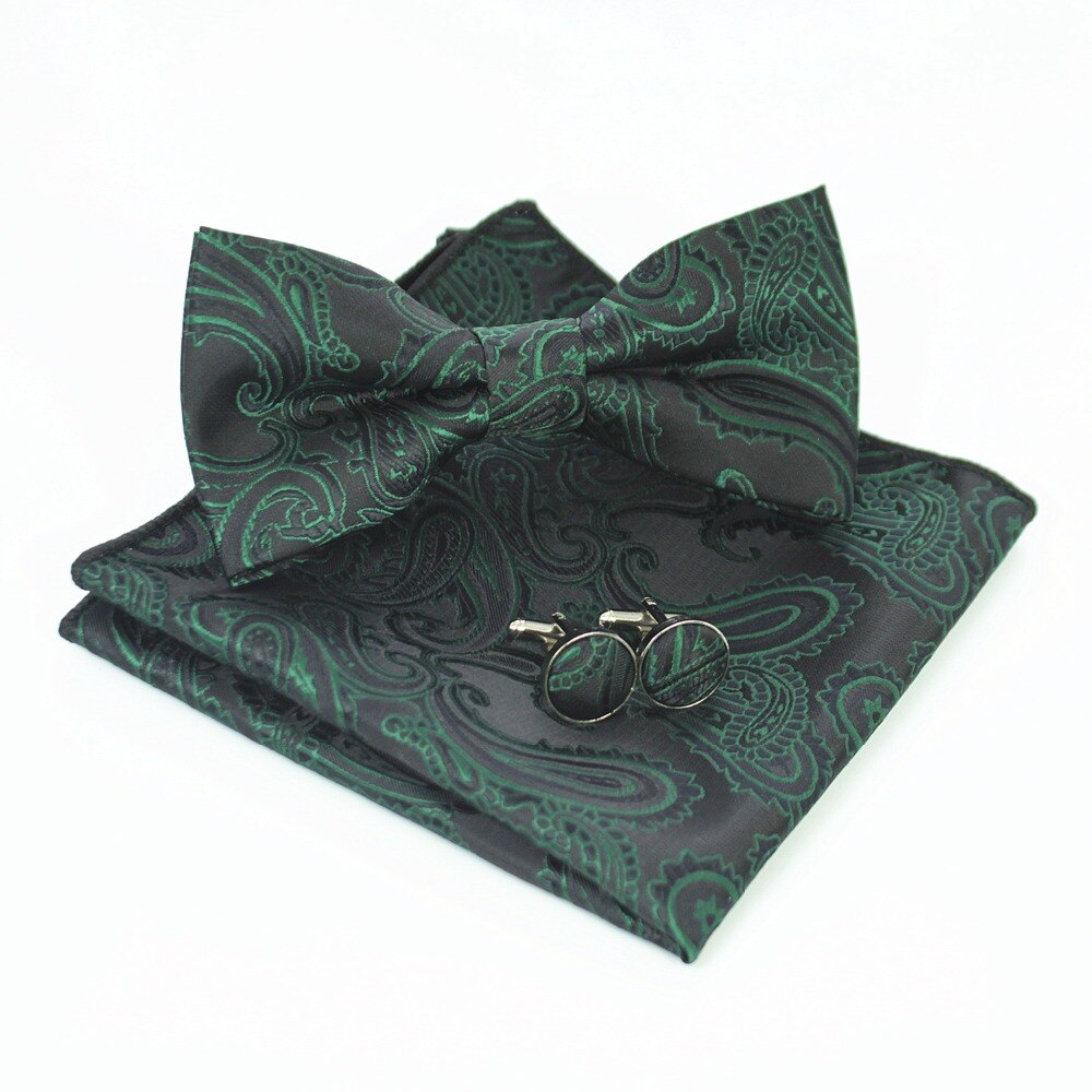 Jemygins originale menns bowtie lomme firkanter mansjettknapp sett paisley blomster vin rød sløyfe hanky sett til bryllupsfest
