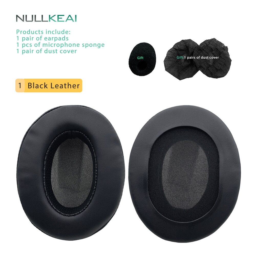 NULLKEAI-almohadillas de terciopelo de cuero grueso para auriculares, almohadillas de repuesto para auriculares CORSAIR HS70 HS60 HS50 HS35, cojín de esponja de memoria cómodo mejorado: Black leather