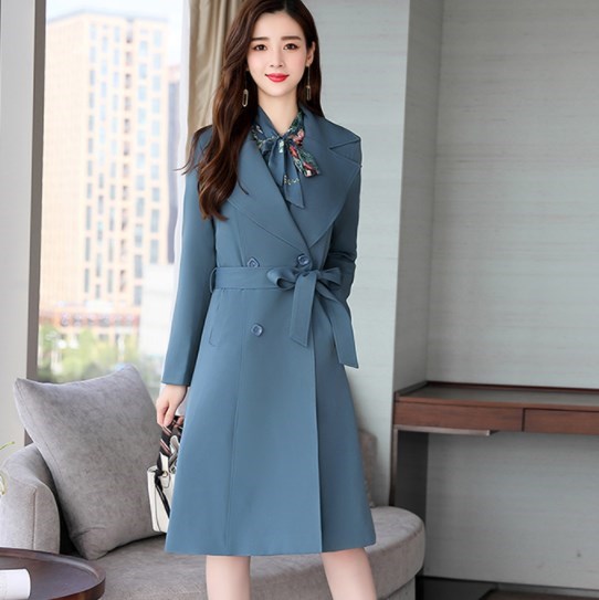 Frühling Herbst Damen Kleid Anzüge für Büro Tragen Lange Graben Mantel und Knie Länge Kleid 2 Stück einstellen Frauen Formale kleider Anzug