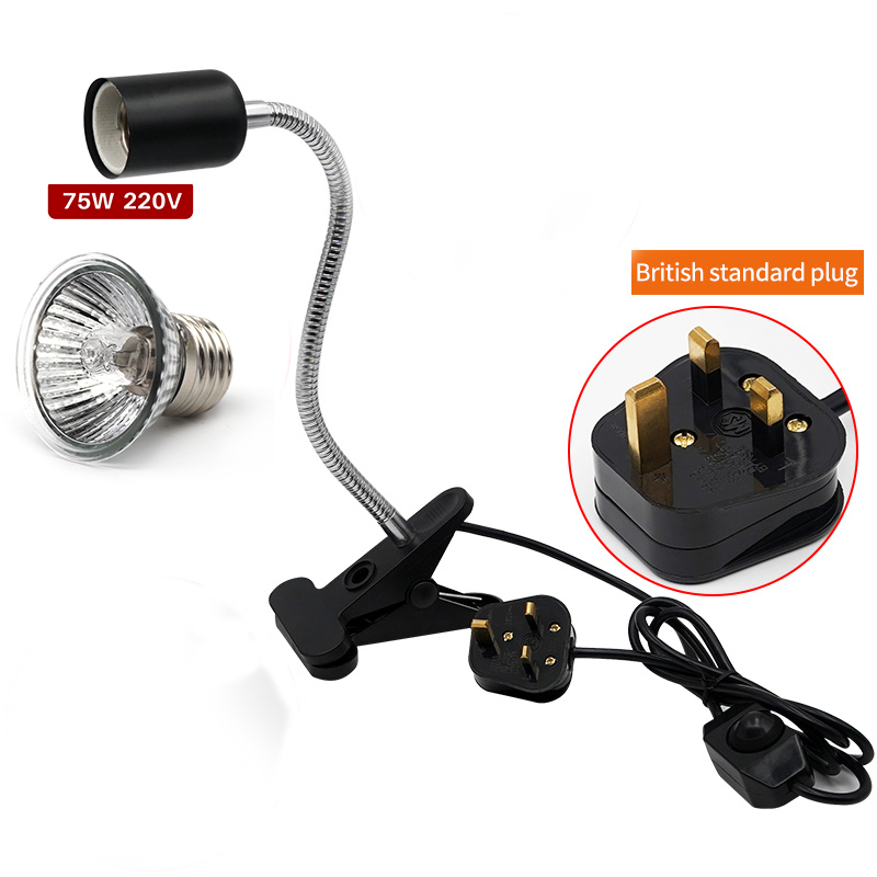 Uva/uvb E27 Pet Reptile Aquarium Heat Lamp Clip-On Bulb Adjustab Holder Tortoises Basking Uv Heating Lamp Kit for Lizard Turtle: UK holder and 75w