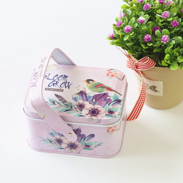 1Pc Metal Handle Storage Box Small Suitcase Organizer Case Sewing Kit Tinbox Candy Cookie Chocolate Packaging Wedding: As picture show 09