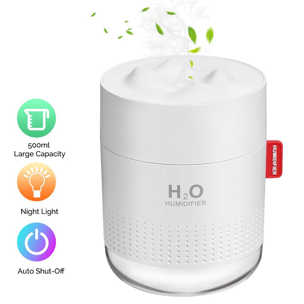 Rechargeable Mini Humidifier,2000mAh Battery or USB Operated, 500ml Water Tank Warm Light, for Car,ravel,Office,Desktop gagets: white-No battery