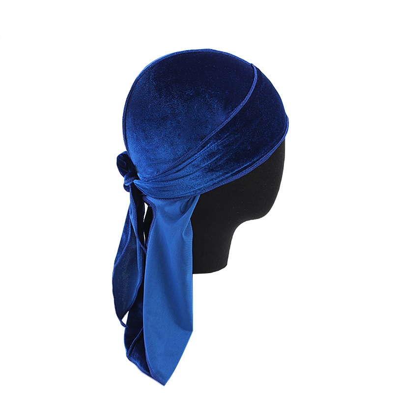 Unisex Velvet Durags Bandana Turban Hat Men Women Breathable Warm Long Tail Doo Rag Durags Pirate Hat Hip Hop Headband
