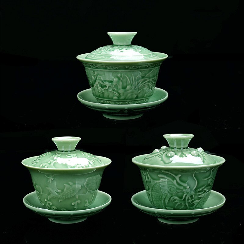 Service à thé en céramique en céladon Kung Fu | Nouveaux produits bol à thé en céramique De grande taille, Sopera De dashica chrysanthème thé Gaiwan