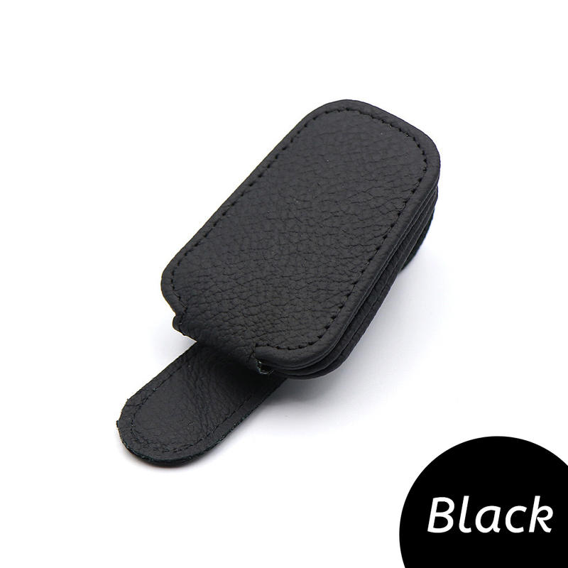 Universal Auto Sonnenbrille Halter Auto Magnetische Leder Clip Karte Ticket Halter Auto Sonnenblende Gläser Box Dekoration Zubehör: Black
