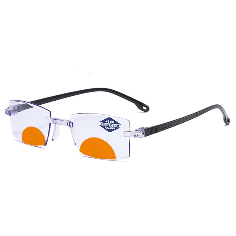 Ultralight Randloze Leesbril Mannen Vrouwen Bifocale Anti Blauw Licht Vergroting Brillen Onbreekbaar Presbyope Bril 1.5: +100 / Bifocal