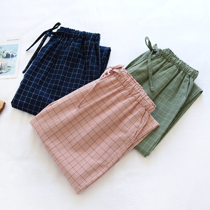 Baumwolle Frauen Schlaf Böden Plaid Elastische Taille Hause Hosen Dünne Hause Hosen Nachtwäsche Hosen 122996WKA
