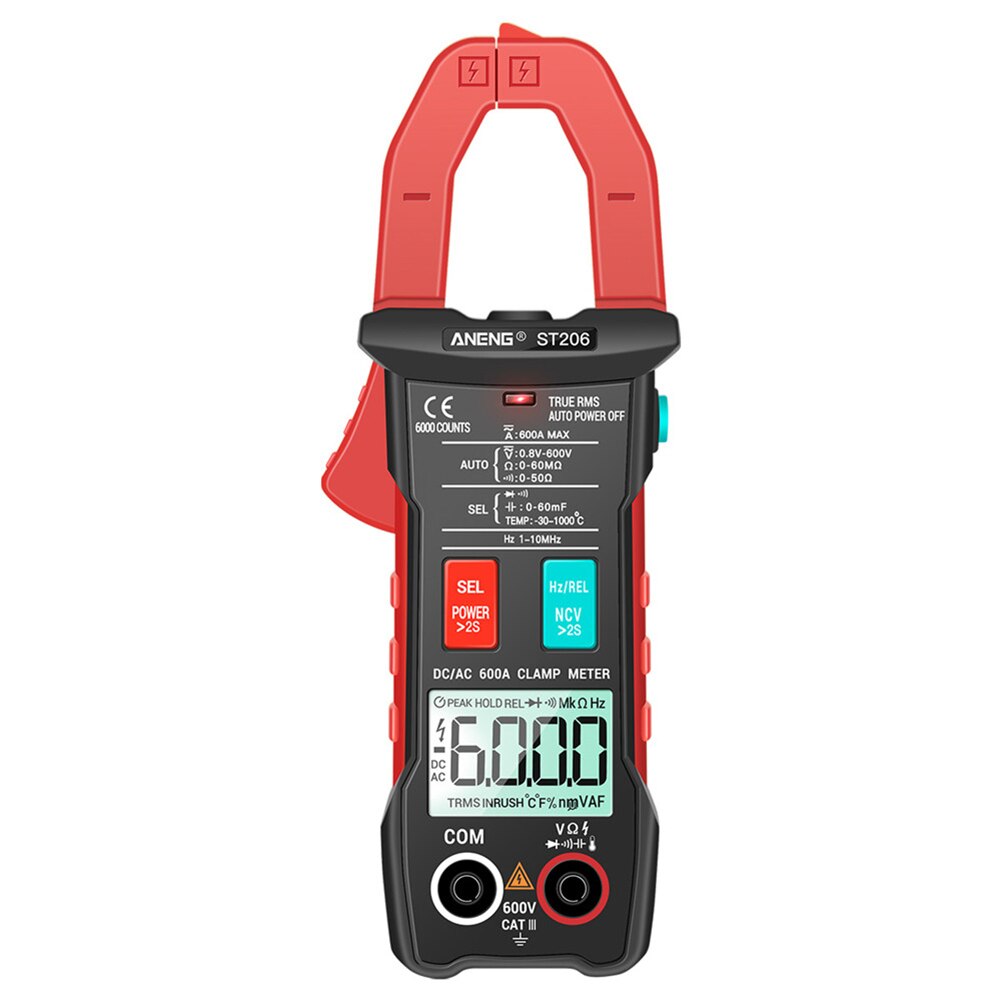 Aneng ST206 Dc/Ac Stroomtang Meter Digitale Multimeter Klem 6000 Counts True Rms Amp Voltmeter Amperimetro Tester Meten: Rood