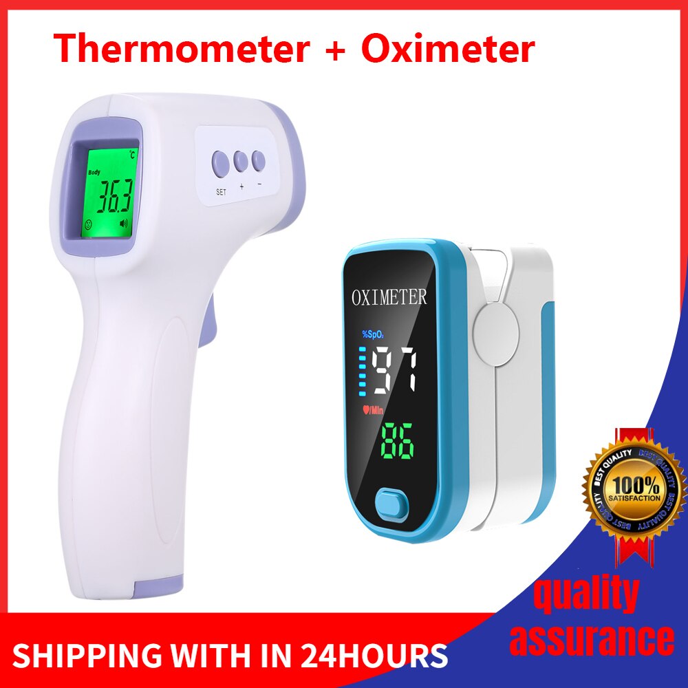 Finger Pulse Oximeter Blood Oxygen Saturation meter Fingertip Pulsoximeter SPO2 Monitor Oximetro dedo Oximeter + IR Thermometer: Type 2