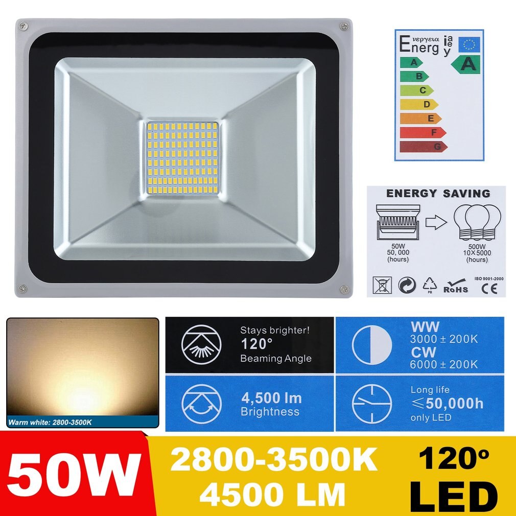 Reflector LED para paisajes al aire libre, 50W, SMD, compacto, Delgado, IP65, lámpara de seguridad impermeable, luz de repuesto Ideal
