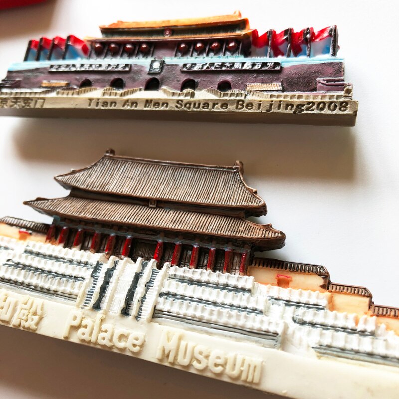 Souvenir Fridge Magnets Beijing Tiananmen Square Courtyard Great Wall Resin Sticker Building Travel Refrigerator Magnet